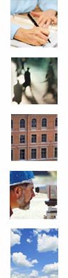 a selection of images showing a survay at homr, someone at work, a bulding, a man scanning a site and a lovely cloudy blue sky
